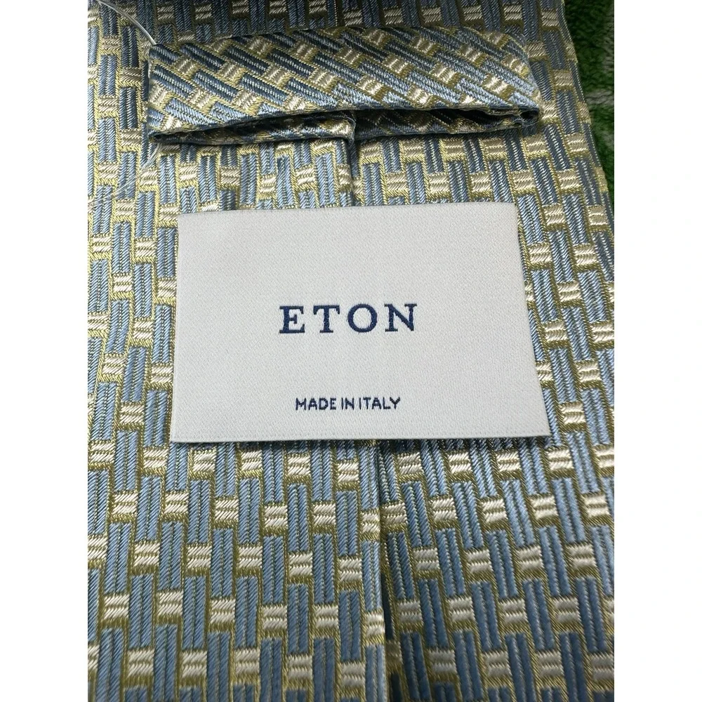 ETON Current Blue Gold Geometric AOP Pure Silk Tie 3.25 Inch Width‎ NWT